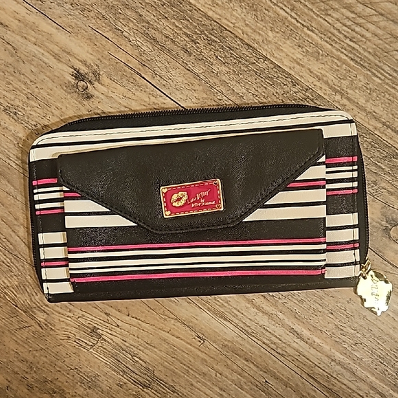 Betsey Johnson Black and Pink Striped Wallet - Picture 1 of 8